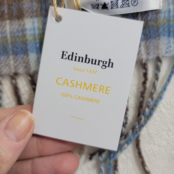 Edinburgh Cashmere NEW  Kids Scarf Stewart Muted Blue Tartan Plaid 100% Cashmere - Picture 3 of 9